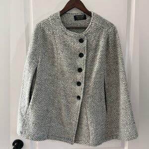 Wool Herringbone Gray Cape Coat